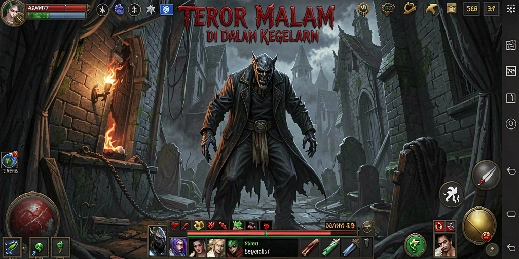 Tampilan gameplay <strong>ADAM77</strong> yang menegangkan di dunia gelap.
