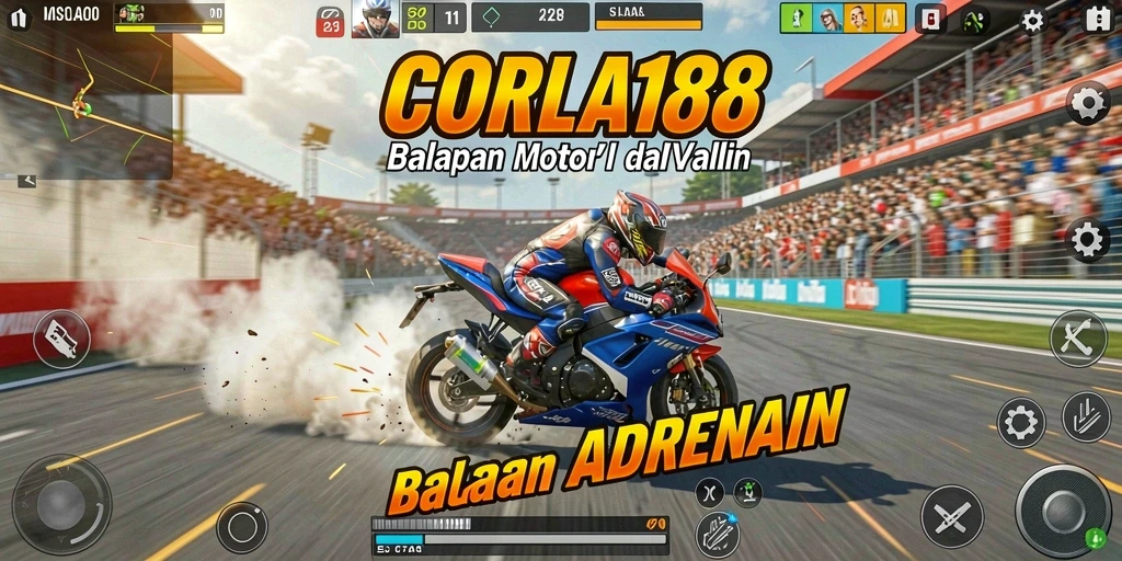 Gameplay seru CORLA188 dengan balapan motor yang intens.