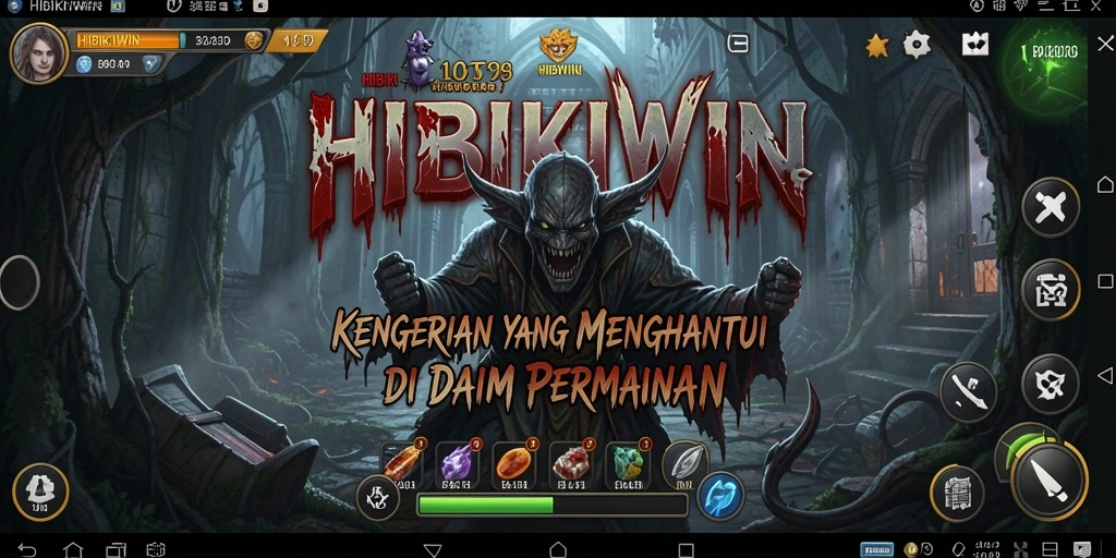 Tampilan gameplay HIBIKIWIN yang menyeramkan dan menegangkan.