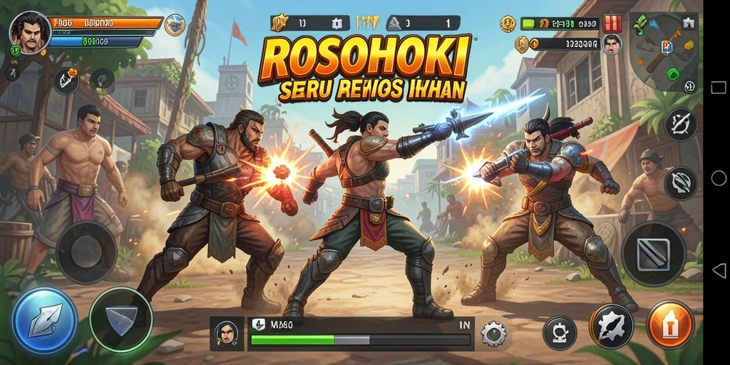 Tangkapan layar gameplay <strong>ROSOHOKI</strong> menunjukkan aksi pertarungan yang dramatis.