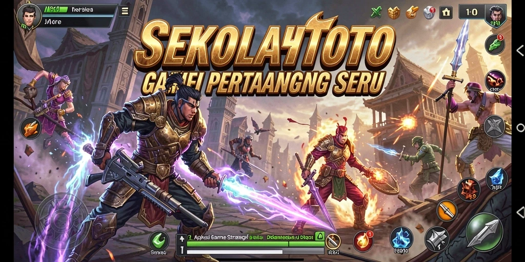 Tampilan gameplay <strong>SEKOLAHTOTO</strong> saat pertempuran seru dengan taktik yang menakjubkan.