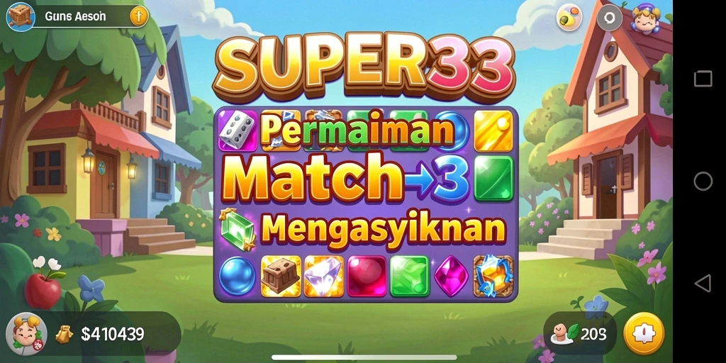 Screenshot SUPER33 menampilkan gameplay seru dalam genre Match-3.