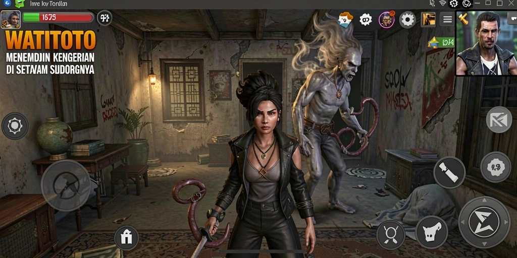 Screenshot gameplay WATITOTO menunjukkan suasana horror yang mencekam.